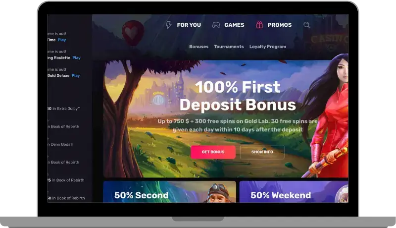 Die Casinomia Casino Startseite mit dem Willkommensbonus.